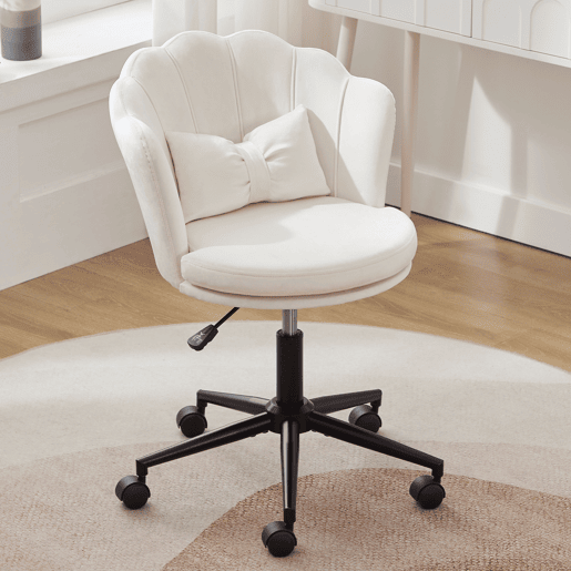 Cadeira para vestir - Design moderno - Encosto em forma de pétalas, almofada lombar em forma de borboleta, altura ajustável, almofada macia - Bege