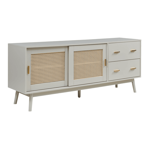 Armário de TV Susa 2 portas de correr de polyrattan 160x40x65 cm Bege en.casa