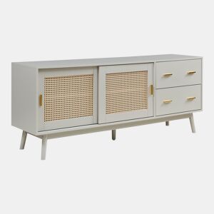 Armário de TV Susa 2 portas de correr de polyrattan 160x40x65 cm Bege en.casa