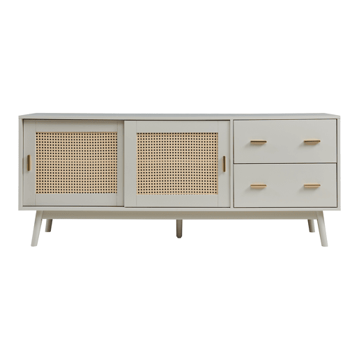 Armário de TV Susa 2 portas de correr de polyrattan 160x40x65 cm Bege en.casa