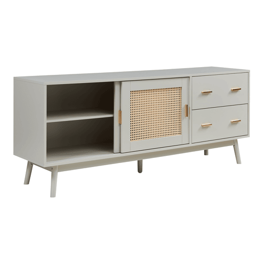 Armário de TV Susa 2 portas de correr de polyrattan 160x40x65 cm Bege en.casa
