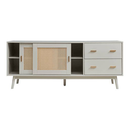 Armário de TV Susa 2 portas de correr de polyrattan 160x40x65 cm Bege en.casa