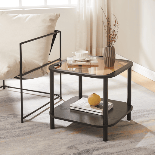 Mesa de apoio Latama quadrada com prateleira 51x51x45 cm preto  vidro bronze en.casa