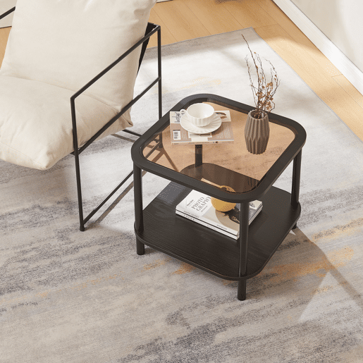 Mesa de apoio Latama quadrada com prateleira 51x51x45 cm preto  vidro bronze en.casa