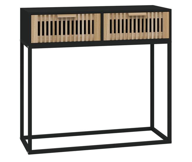 Mesa consola hierro y madera contrachapada negro 80x30x75 cm