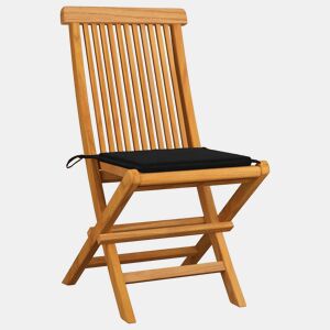 Cadeiras de jardim - Cadeiras de exterior c almofadões pretos 6 pcs teca maciça