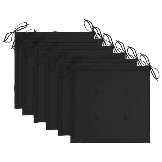 Cadeiras de jardim - Cadeiras de exterior c almofadões pretos 6 pcs teca maciça