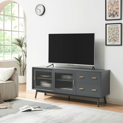 Armário de TV Susa 2 portas de correr de vidro 160x40x65 cm Cinzento en.casa