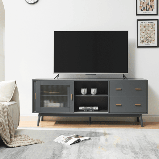 Armário de TV Susa 2 portas de correr de vidro 160x40x65 cm Cinzento en.casa