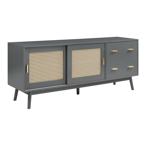Armário de TV Susa 2 portas de correr de polyrattan 160x40x65 cm Cinzento en.casa