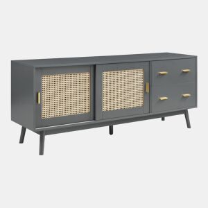 Armário de TV Susa 2 portas de correr de polyrattan 160x40x65 cm Cinzento en.casa
