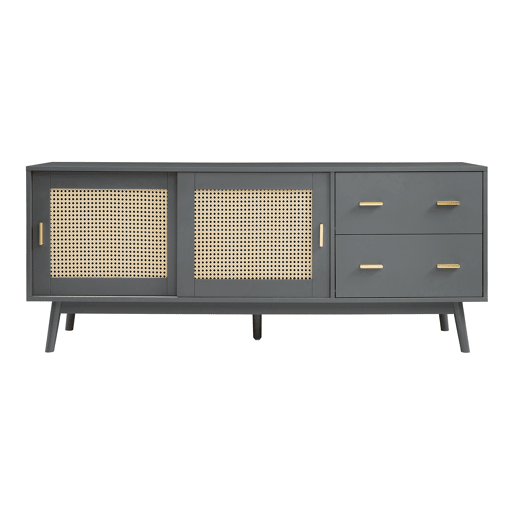 Armário de TV Susa 2 portas de correr de polyrattan 160x40x65 cm Cinzento en.casa