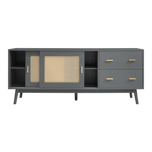 Armário de TV Susa 2 portas de correr de polyrattan 160x40x65 cm Cinzento en.casa