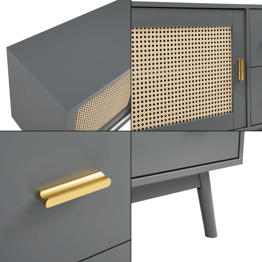Armário de TV Susa 2 portas de correr de polyrattan 160x40x65 cm Cinzento en.casa