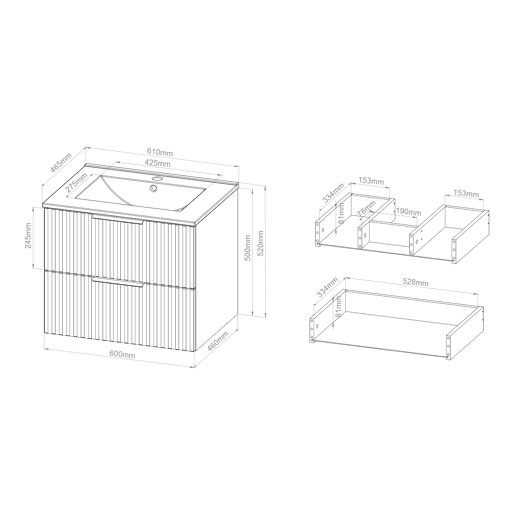 Móvel de casa de banho com lavatório Veppenssan com 2 gavetas 61x47x52 cm Carvalho en.casa