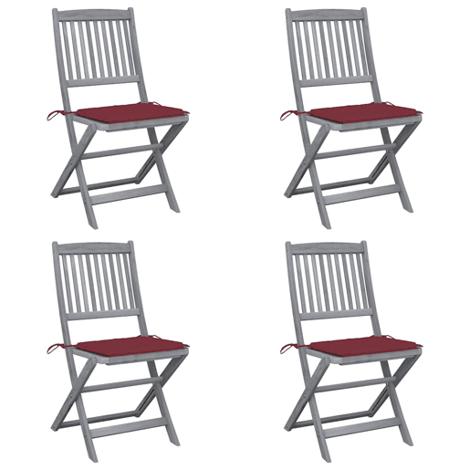Cadeiras exterior - Cadeiras de jardim dobráveis c almofadões 4 pcs acácia maciça