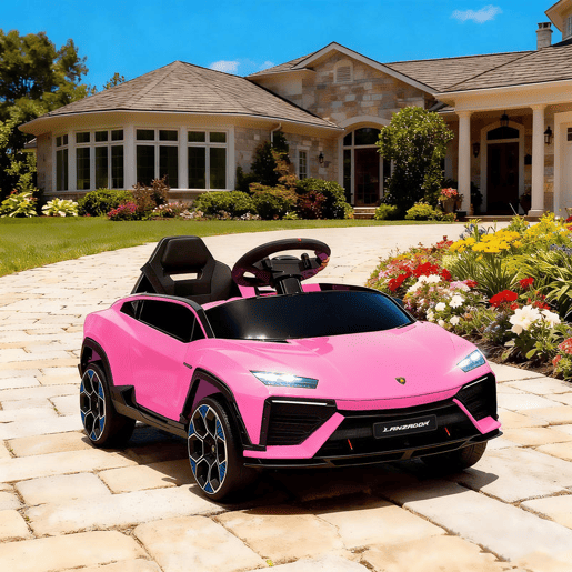 AIYAPLAY Carro Elétrico para Crianças acima de 3 Anos Lamborghini Infantil a Bateria 12V com Controlo Remoto 2,4G Motor Duplo Rodas com Suspensão Portas Estilo Tesoura Faróis Música USB 101,5x49x43 cm Rosa