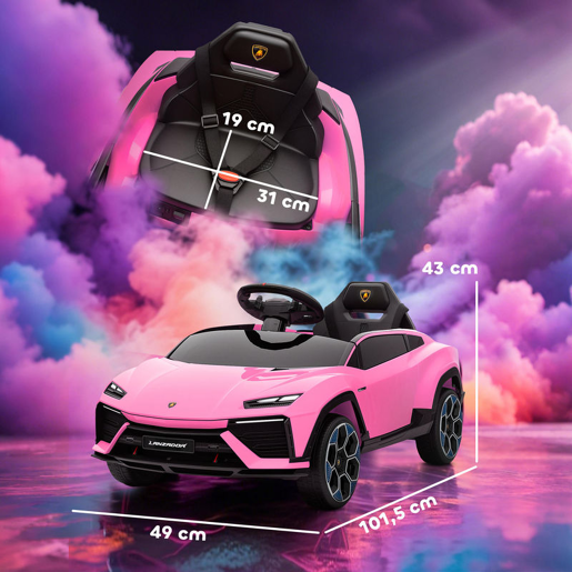 AIYAPLAY Carro Elétrico para Crianças acima de 3 Anos Lamborghini Infantil a Bateria 12V com Controlo Remoto 2,4G Motor Duplo Rodas com Suspensão Portas Estilo Tesoura Faróis Música USB 101,5x49x43 cm Rosa
