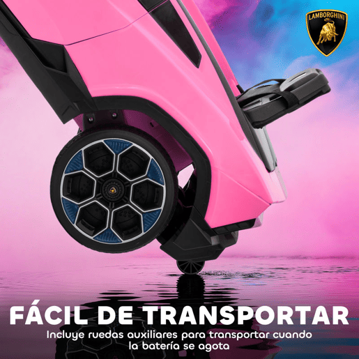 AIYAPLAY Carro Elétrico para Crianças acima de 3 Anos Lamborghini Infantil a Bateria 12V com Controlo Remoto 2,4G Motor Duplo Rodas com Suspensão Portas Estilo Tesoura Faróis Música USB 101,5x49x43 cm Rosa