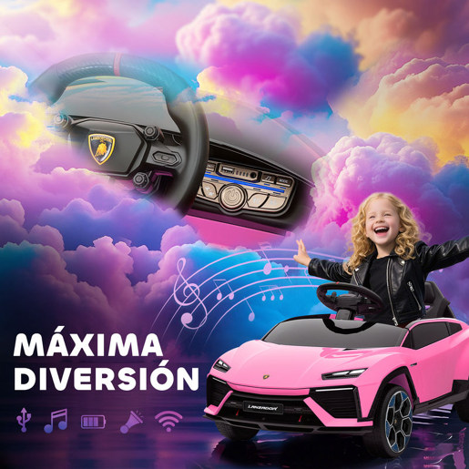 AIYAPLAY Carro Elétrico para Crianças acima de 3 Anos Lamborghini Infantil a Bateria 12V com Controlo Remoto 2,4G Motor Duplo Rodas com Suspensão Portas Estilo Tesoura Faróis Música USB 101,5x49x43 cm Rosa