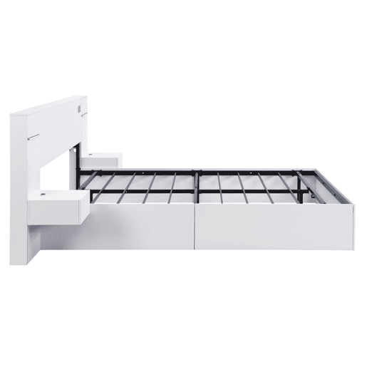Cama de casal 160x200cm - com USB, relógio eletrónico, altifalante Bluetooth, luz LED, colchão integrado e 2 mesas de cabeceira - branco