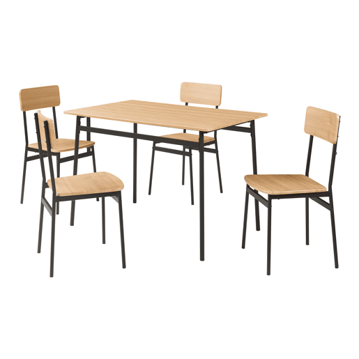 Conjunto de jantar Pollenev Mesa 110x70cm com 4 cadeiras pretocarvalho en.casa