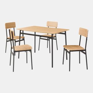 Conjunto de jantar Pollenev Mesa 110x70cm com 4 cadeiras pretocarvalho en.casa