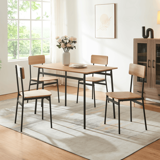 Conjunto de jantar Pollenev Mesa 110x70cm com 4 cadeiras pretocarvalho en.casa