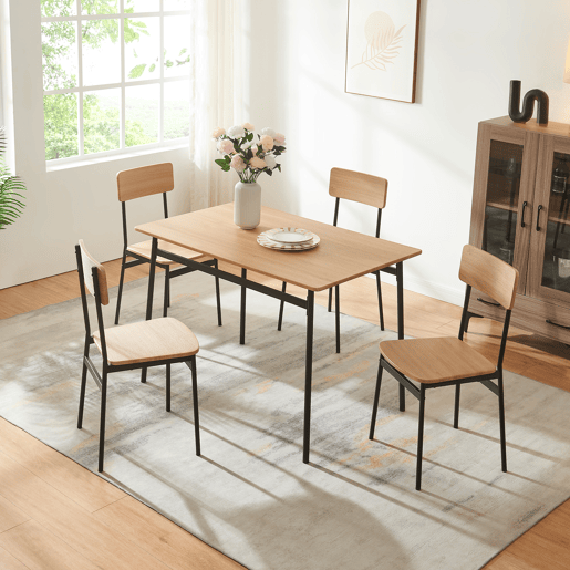Conjunto de jantar Pollenev Mesa 110x70cm com 4 cadeiras pretocarvalho en.casa