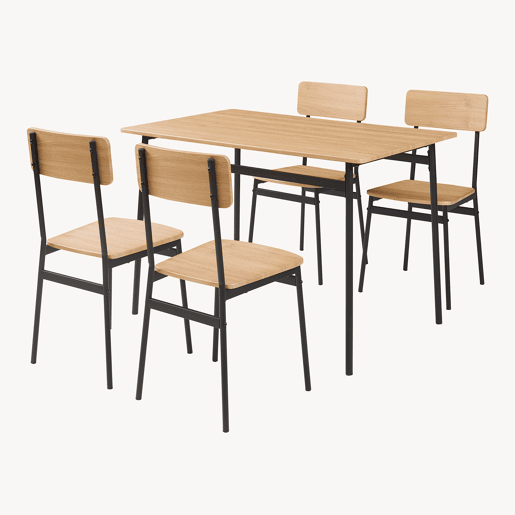 Conjunto de jantar Pollenev Mesa 110x70cm com 4 cadeiras pretocarvalho en.casa