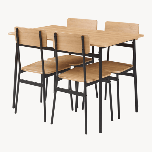 Conjunto de jantar Pollenev Mesa 110x70cm com 4 cadeiras pretocarvalho en.casa