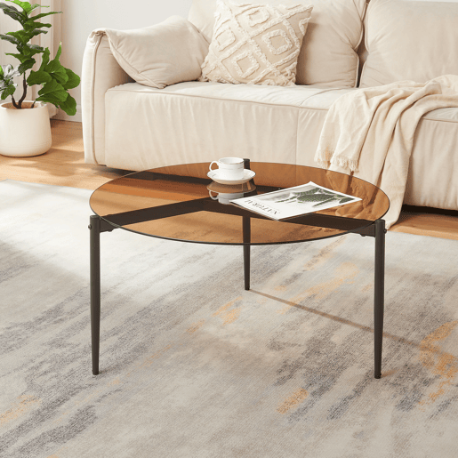 Mesa de centro Ulökantaa redonda vidro fumado Ø80x40 cm Castanho en.casa