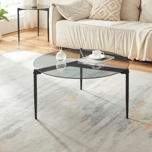 Mesa de centro Ulökantaa redonda vidro fumado Ø80x40 cm Cinzento en.casa