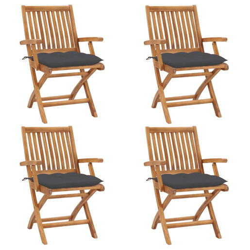 Cadeiras de jardim - Cadeiras de exterior dobráveis c almofadões 4 pcs teca maciça