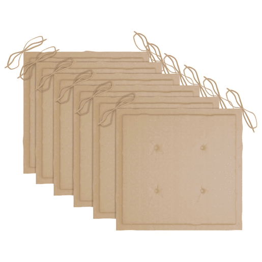 Cadeiras de jardim - Cadeiras de exterior c almofadões beges 6 pcs teca maciça