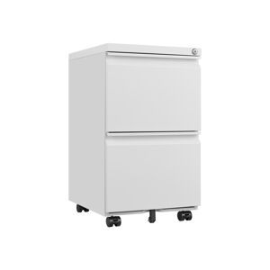 Gaveteiro Metálico de Escritório com 2 Gavetas e Fechadura Central, Cor Branca, com Rodas Giratórias e Design Compacto. Perfeito para Organizar Documentos, Pastas A4 ou Materiais de Trabalho em Casa ou Escritório