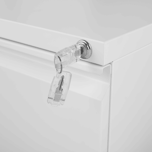 Gaveteiro Metálico de Escritório com 2 Gavetas e Fechadura Central, Cor Branca, com Rodas Giratórias e Design Compacto. Perfeito para Organizar Documentos, Pastas A4 ou Materiais de Trabalho em Casa ou Escritório