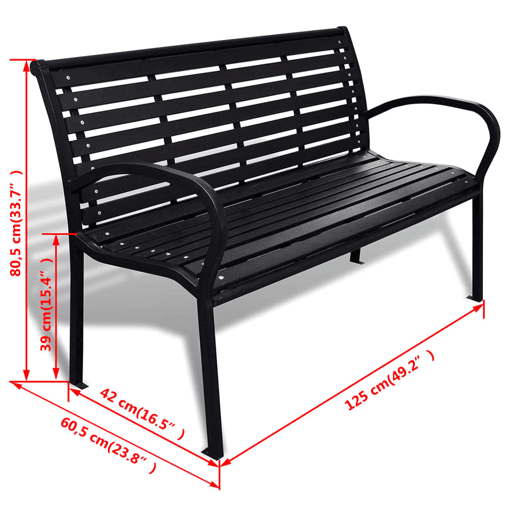 Banco de jardim mobiliário de pátio exterior terraço 125 cm aço e preto WPC 02_0011224