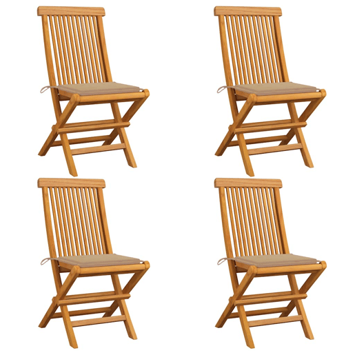 Cadeiras de jardim - Cadeiras de exterior c almofadões beges 4 pcs teca maciça