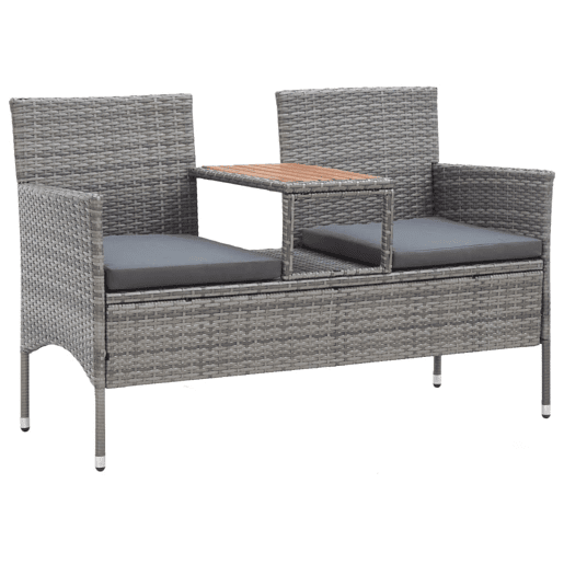Banco de jardim, mobília de pátio externo, terraço de 2 lugares e mesa de chá 143 x 65 x 88 cm resina tecida cinza 02_0011310