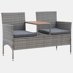Banco de jardim, mobília de pátio externo, terraço de 2 lugares e mesa de chá 143 x 65 x 88 cm resina tecida cinza 02_0011310
