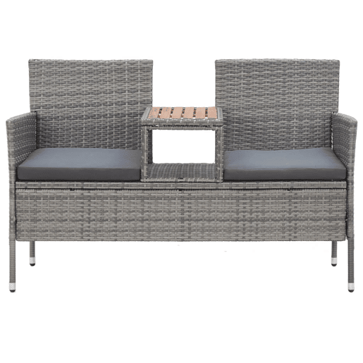 Banco de jardim, mobília de pátio externo, terraço de 2 lugares e mesa de chá 143 x 65 x 88 cm resina tecida cinza 02_0011310