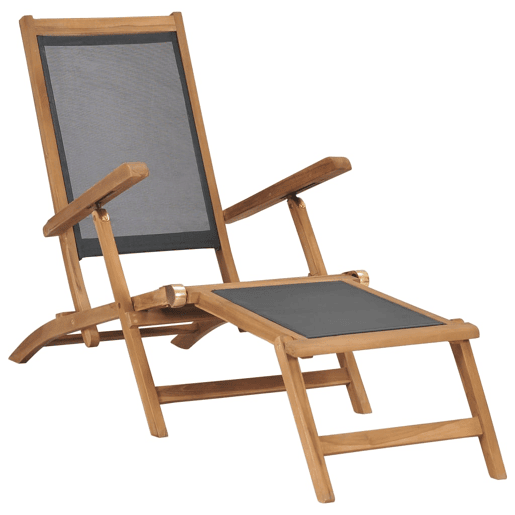 Espreguiçadeira espreguiçadeira espreguiçadeira jardim cama terraço móveis de exterior com apoio para os pés madeira maciça de teca preta 02_0012572
