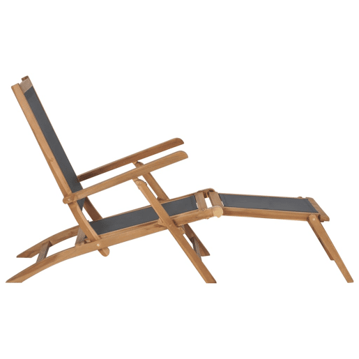 Espreguiçadeira espreguiçadeira espreguiçadeira jardim cama terraço móveis de exterior com apoio para os pés madeira maciça de teca preta 02_0012572