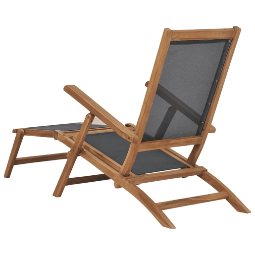 Espreguiçadeira espreguiçadeira espreguiçadeira jardim cama terraço móveis de exterior com apoio para os pés madeira maciça de teca preta 02_0012572