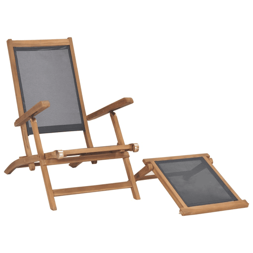 Espreguiçadeira espreguiçadeira espreguiçadeira jardim cama terraço móveis de exterior com apoio para os pés madeira maciça de teca preta 02_0012572