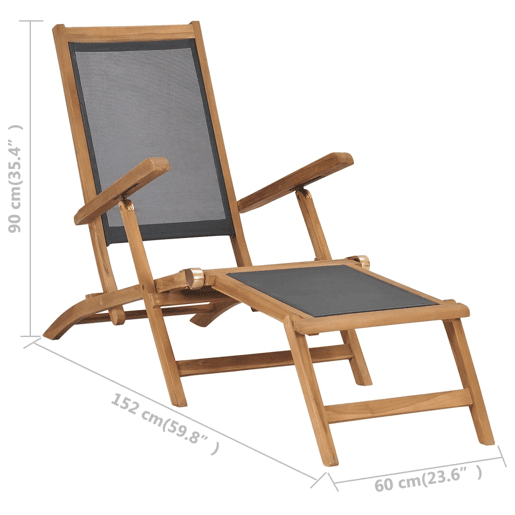 Espreguiçadeira espreguiçadeira espreguiçadeira jardim cama terraço móveis de exterior com apoio para os pés madeira maciça de teca preta 02_0012572