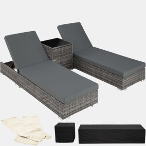 Espreguiçadeira dupla de 5 posições com 2 conjuntos de capas + capa protetora cinza 2208050
