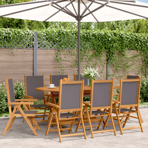 Cadeiras jardim - Cadeiras exterior reclin. 8 pcs tecidomadeira maciça antracite