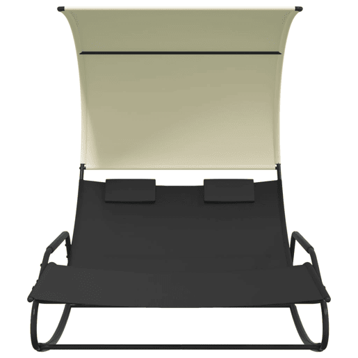 Espreguiçadeira espreguiçadeira espreguiçadeira cama de jardim terraço mobiliário de exterior de balanço duplo com toldo preto e creme 02_0012766